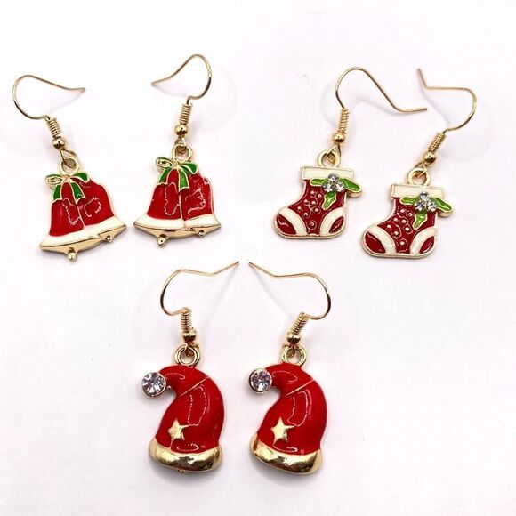 3 sets of gold Christmas hook earrings - Picture 1 of 4